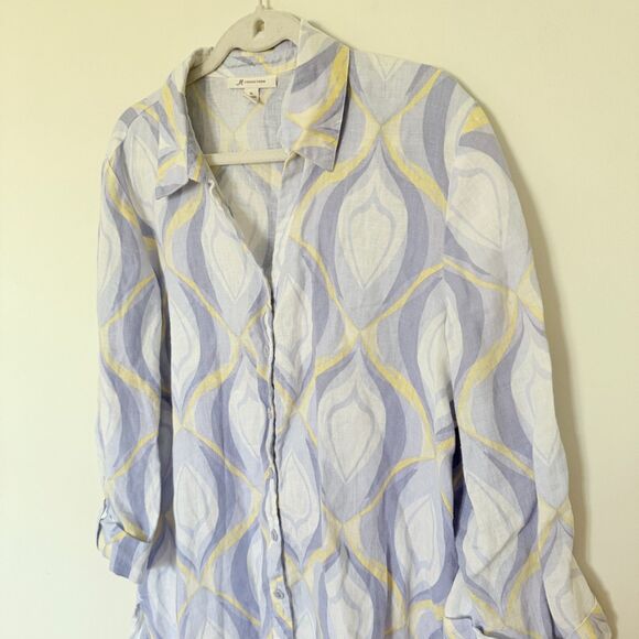 JM Collection Multicolor Linen Button 34 Sleeve Summer Comfy Artsy Shirt Top 14 - Picture 8 of 9